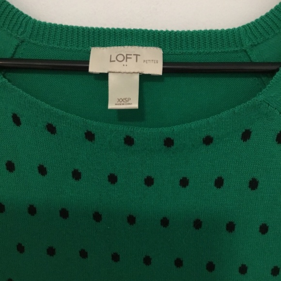 Loft women’s green sweater, long sleeves, size XXS petite, with polka dots - Picture 6 of 6
